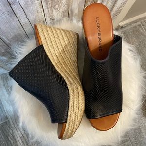 Lucky Brand four inch wedged espadrilles.